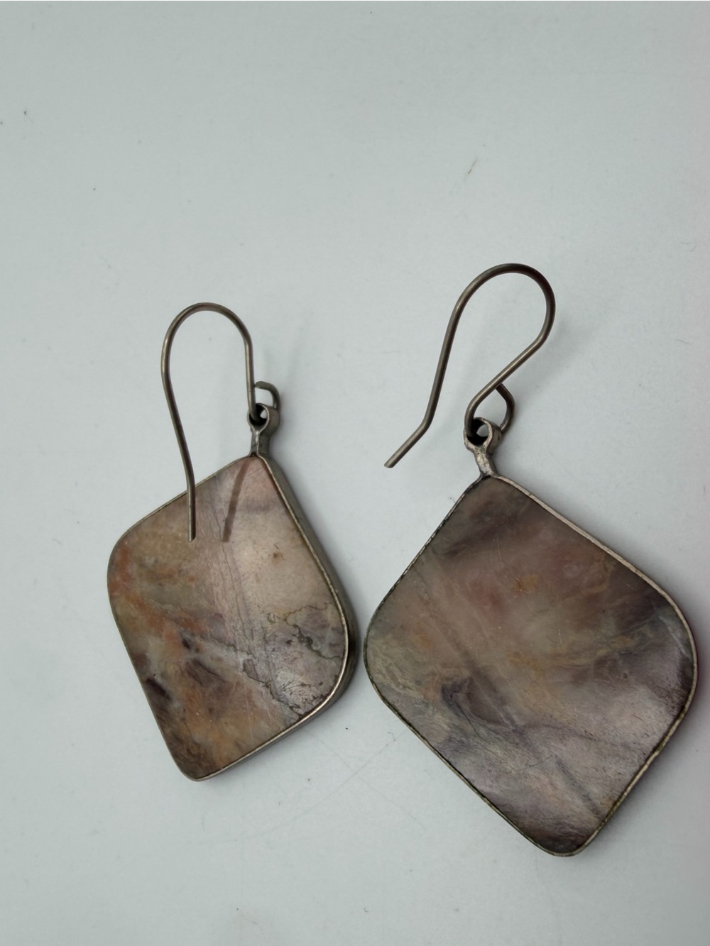 VTG  Russian Pink Jasper/Melchior  Earrings | Ural Mountain Artisan Dangles